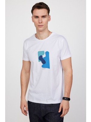 Tudors Erkek Slim Fit Dar Kesim %100 Pamuk Yumuşak Dokulu Baskılı Beyaz Bisiklet Yaka Tişört