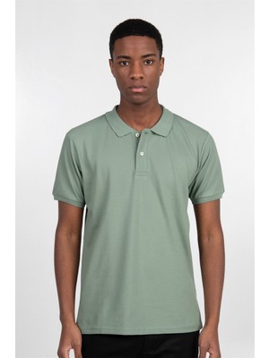 Tudors Erkek Slim Fit Dar Kesim %100 Pamuk Düz Pike Mint Polo Yaka Tişört