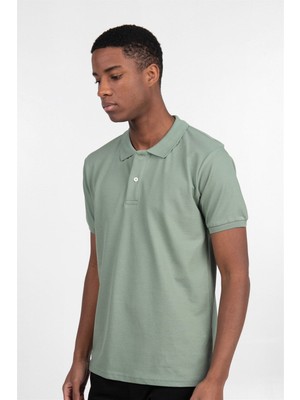 Tudors Erkek Slim Fit Dar Kesim %100 Pamuk Düz Pike Mint Polo Yaka Tişört