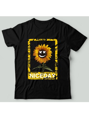 Bu Tshirt Sunflower - Smiley - Niceday' Temalı Oversize Street Wear Unisex T-Shirt.