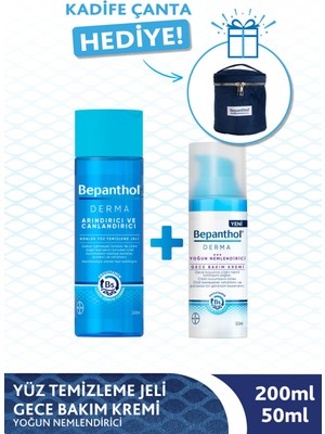 Bepanthol Derma 200 ml Yüz Temizleme Jeli ve 50 ml Yoğun Nemlendirici Gece Bakım Kremi Normal Ciltler İçin