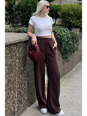 Madmext Kahverengi Beli Büzgülü Bol Paça Kadın Pantolon MG2011