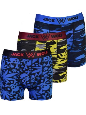 Jack Wolf Desenli 3 Lü Kutu Pamuklu Likralı Erkek Boxer