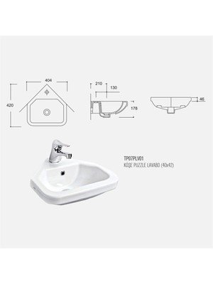 Güral Vit 40 cm x 42 cm Köşe Puzzle Lavabo Beyaz