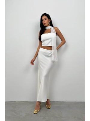 Black Fashion Şal Detay Straplez Bluz