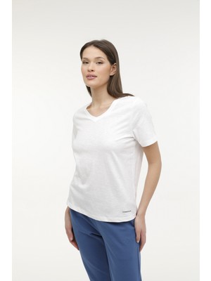 Lumberjack Wb Flamlı 11SSB101 4fx Beyaz Kadın Kısa Kol T-Shirt