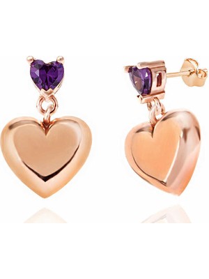 Serra Jewels Gümüş Rose Kalp Çivili Kadın Küpe