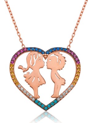 Serra Jewels Gümüş İki Aşık Kalpli Bayan Kolye