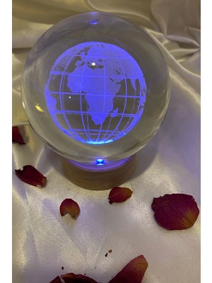 Rahan 3D LED Işık Cam Küre Çok Işıklı Ahşap Dünya Büyük Boy 10 cm
