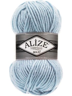 Alize 5 Adet Süperlana Maxi Açık Mavi 480 Kalın El Örgü Ipi Yelek Hırka Ipi Atkı Bere Kazak Ipliği