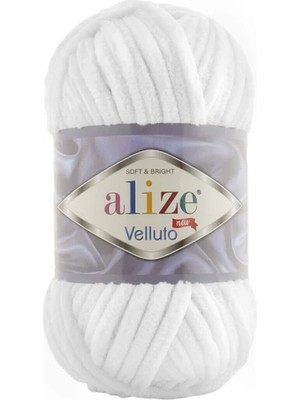 Alize 5 Adet Velluto Kadife El Örgü İpliği Beyaz 55 %100 Mikropolyester Yumuşak ve Parlak