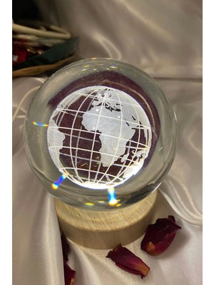 Rahan 3D LED Işık Cam Küre Tek Renk Ahşap Dünya Büyük Boy 10 cm