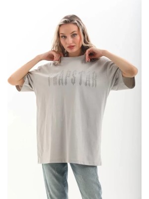 Guzzy Taş Desenli Oversize T-Shirt - Gri