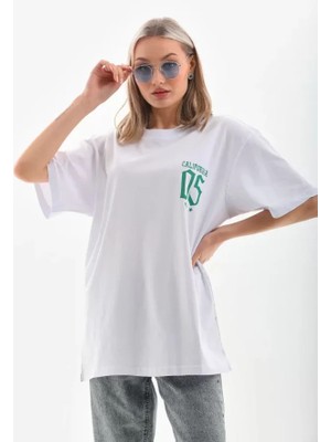 Stock Mount Unisex Baskılı Oversize T-Shirt - Beyaz