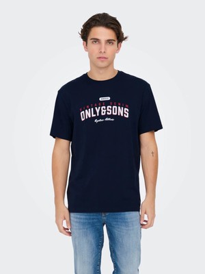 Only & Sons Erkek T-Shirt Lacivert 22028593 Onslenny Lıfe Reg Vıntage Prınt Tee Noos