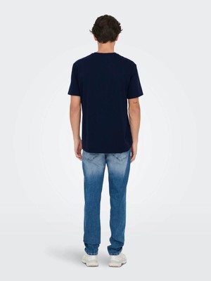 Only & Sons Erkek T-Shirt Lacivert 22028593 Onslenny Lıfe Reg Vıntage Prınt Tee Noos