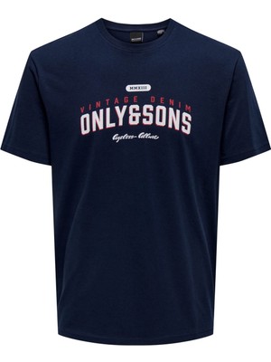 Only & Sons Erkek T-Shirt Lacivert 22028593 Onslenny Lıfe Reg Vıntage Prınt Tee Noos