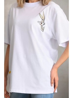 Stock Mount Unisex Baskılı Oversize T-Shirt - Beyaz