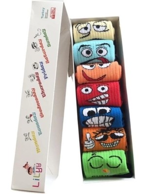 Lilyy Baby & Kids Socks Lilyy Çorap Kutulu 7 Gün Yüz Fiğürlü Pamuk Kokulu Çocuk Çorap Seti