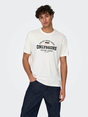 Only & Sons Erkek T-Shirt Beyaz 22028593 Onslenny Lıfe Reg Vıntage Prınt Tee Noos
