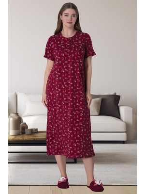Mecit Pijama 6024 Bordo %100 Pamuk Büyük Beden Kadın Gecelik