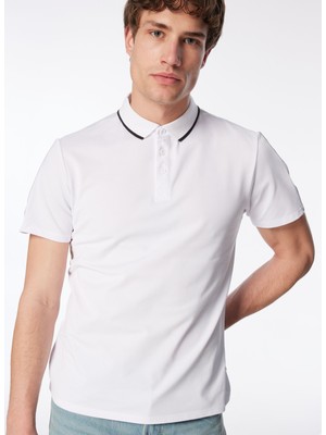 Guess Düz Beyaz Erkek Polo T-Shirt M2YP25KARS0G011_SS Paul Pıque Tape