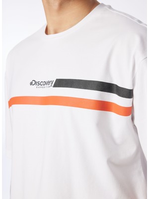 Discovery Expedition Kırık Beyaz Erkek Bisiklet Yaka Loose Fit Baskılı T-Shirt D4SM-TST3254