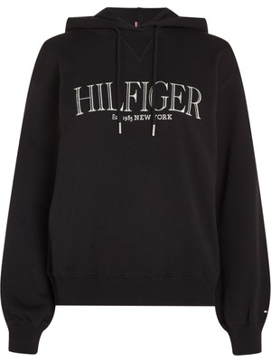 Tommy Hilfiger Kapüşon Yaka Nakışlı Siyah Kadın Sweatshırt Reg Mdn Hılfıger Hoodıe