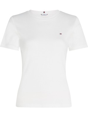 Tommy Hilfiger Bisiklet Yaka Düz Beyaz Kadın T-Shirt New Slım Cody C-Nk Ss