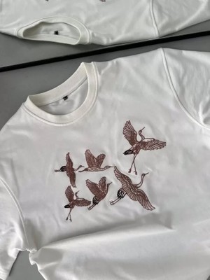 Poppytex Unisex Nakış Işlemeli T-Shirt - Beyaz