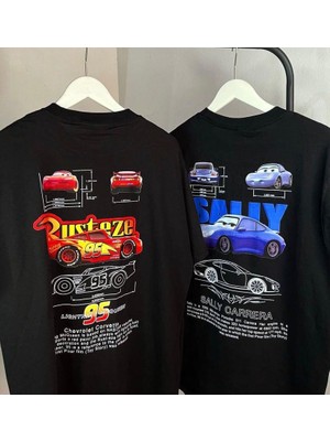 Touz Moda Rusteze Mcqueen Baskılı Oversize Siyah T-Shirt