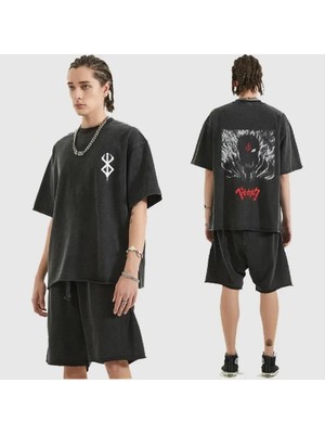 Touz Moda Yıkamalı Anime Berserk Baskılı Oversize Vintage T-Shirt