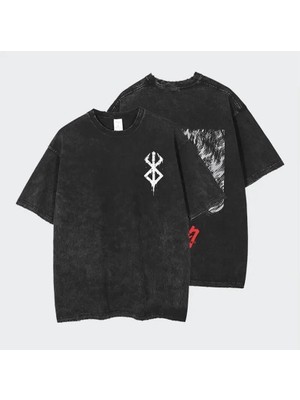 Touz Moda Yıkamalı Anime Berserk Baskılı Oversize Vintage T-Shirt