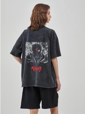 Touz Moda Yıkamalı Anime Berserk Baskılı Oversize Vintage T-Shirt