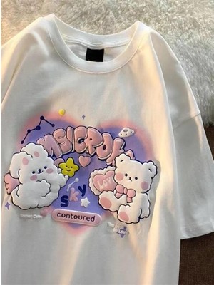 Touz Moda Harajuku Cute Beyaz Unisex Oversize T-Shirt