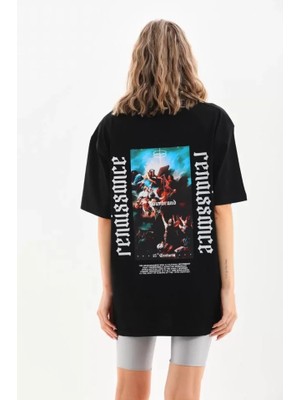 Passense Unisex Baskılı Oversize T-Shirt - Siyah