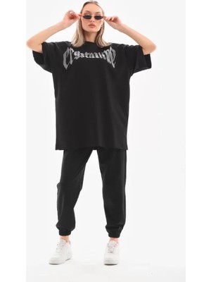 Passense Unisex Taş Desenli Oversize T-Shirt - Beyaz