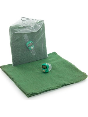 İhvan 5 Adet Tül Keseli Pamuklu Mevlüt Örtüsü ve Zikirmatik Sayaç Seti Yeşil