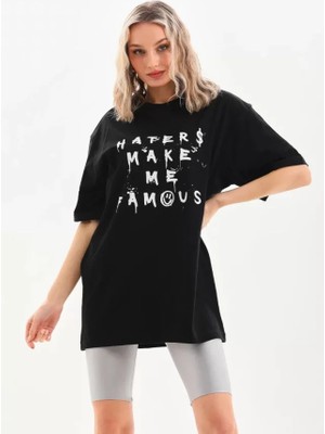 Canan Ataç Cananataç Unisex Baskılı Oversize T-Shirt - Siyah