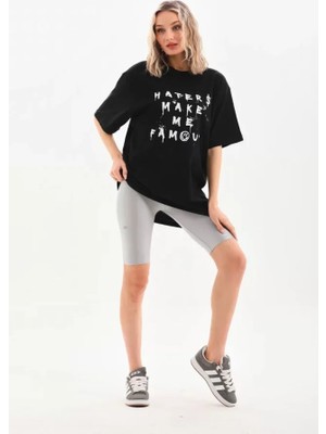 Canan Ataç Cananataç Unisex Baskılı Oversize T-Shirt - Siyah