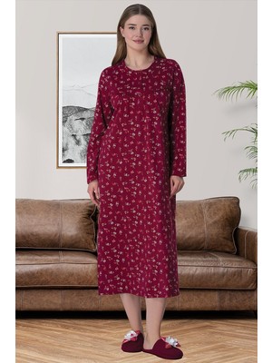 Mecit Pijama 6025 Bordo %100 Pamuk Büyük Beden Kadın Gecelik