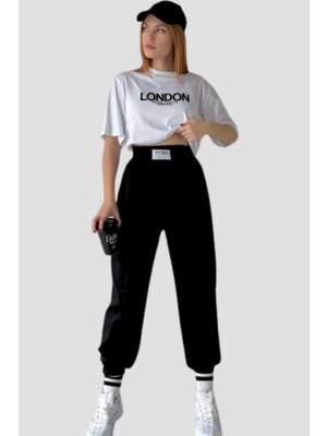 Cof Butik Baskılı T-Shirt Jogger Eşofman Takım Siyah