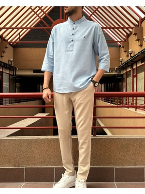 İnpool Erkek, Regular Fit, Hakim Yaka, Pamuklu, Keten Görünümlü Gömlek 24INPG07