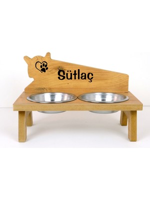 RealWood  Özel İsim Baskılı Ahşap Kedi-Köpek Mama ve Su Kabı Standı-2*350 ml.