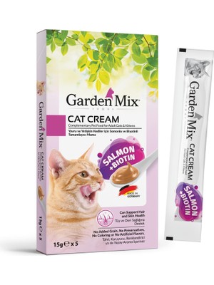 Garden Mix Kedi Kreması 15GR x 5 Somon ve Biyotin ile Yetişkin Kedilere Uygun Besleyici Formül
