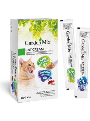 Garden Mix Garden Mıx XXL Kedi Kreması Tavuk+Kuzu 15GR x 24 Gluten İçermeyen Yetişkin Kediler İçin