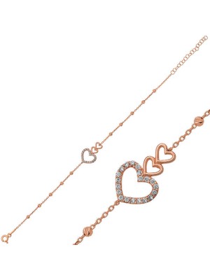 Serra Jewels Gümüş Rose Dorissa Üç Kalp Bileklik
