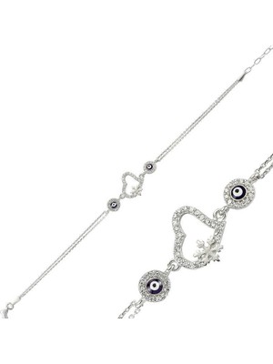 Serra Jewels Gümüş Nazarlı Kar Tanesi Kalp Bileklik