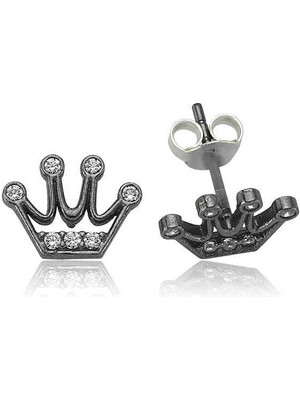 Serra Jewels Gümüş Kraliçe Tacı Çivili Küpe