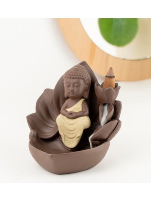 Mitr Zen Oturan Buddha Geri Akışlı Şelale Tütsülük (Kahverengi):